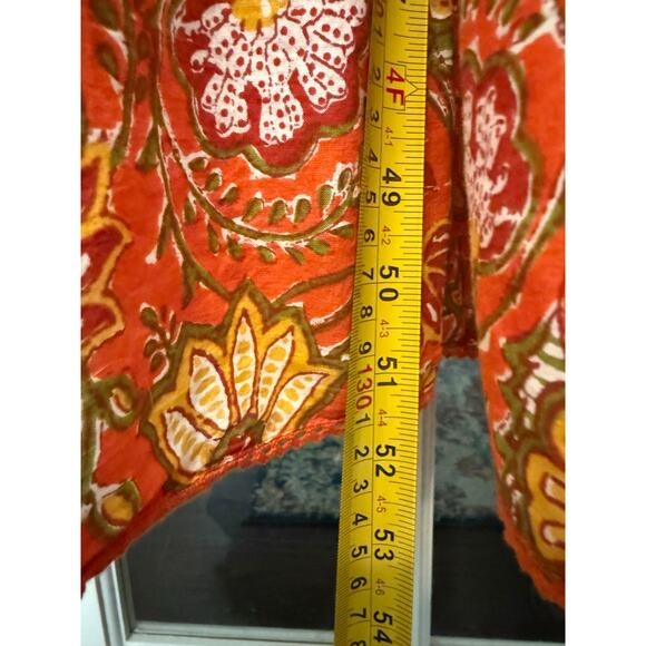 dRA Los Angeles Floral Tiered Midi Dress Smocked Waist Puff-Sleeve Orange Large - Picture 7 of 11